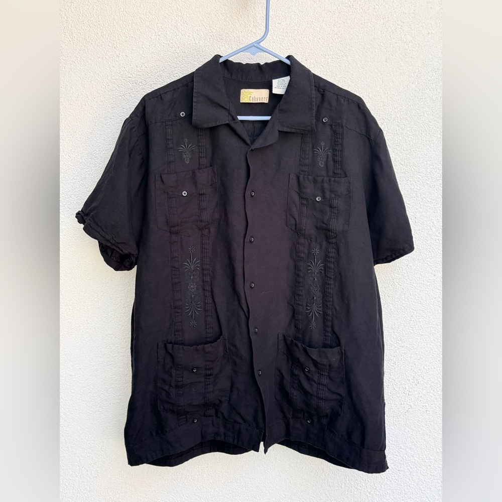 Cubavera Black Short sleeve button down shirt size XL